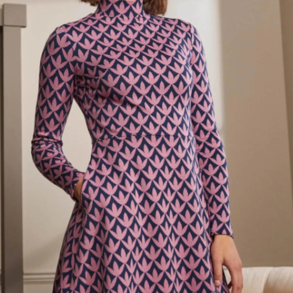 Boden Mockneck Jacquard Dress. NWOT.